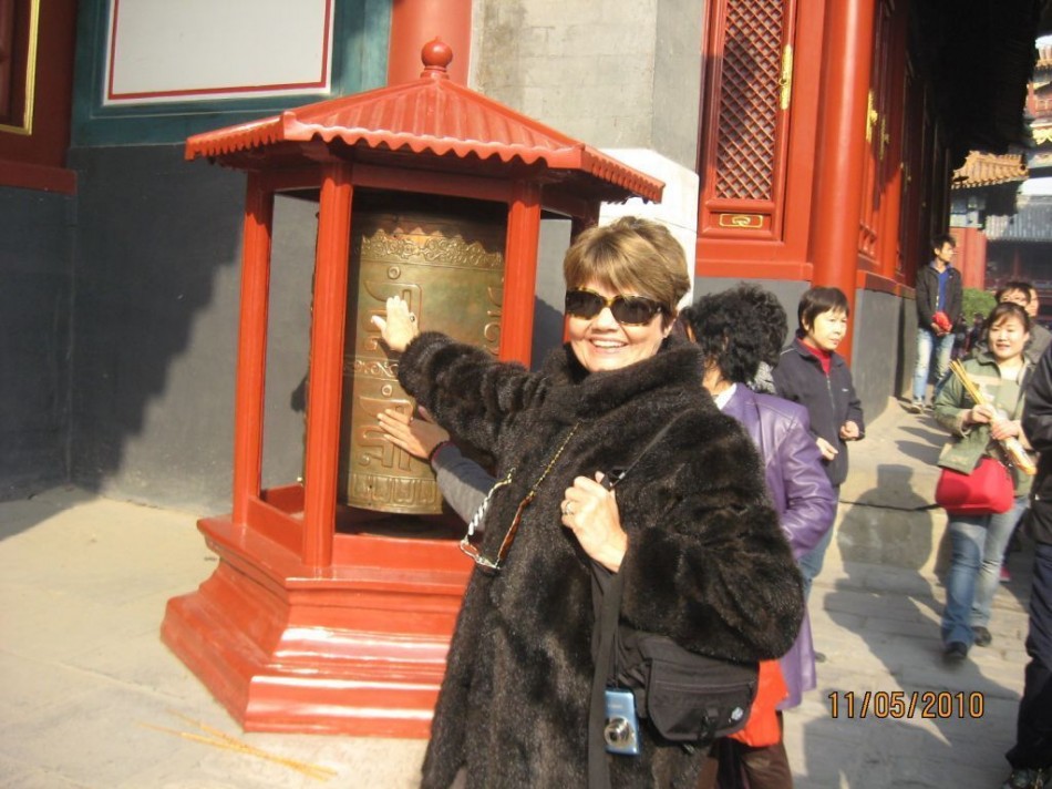 Cathy with Prayer Wheel